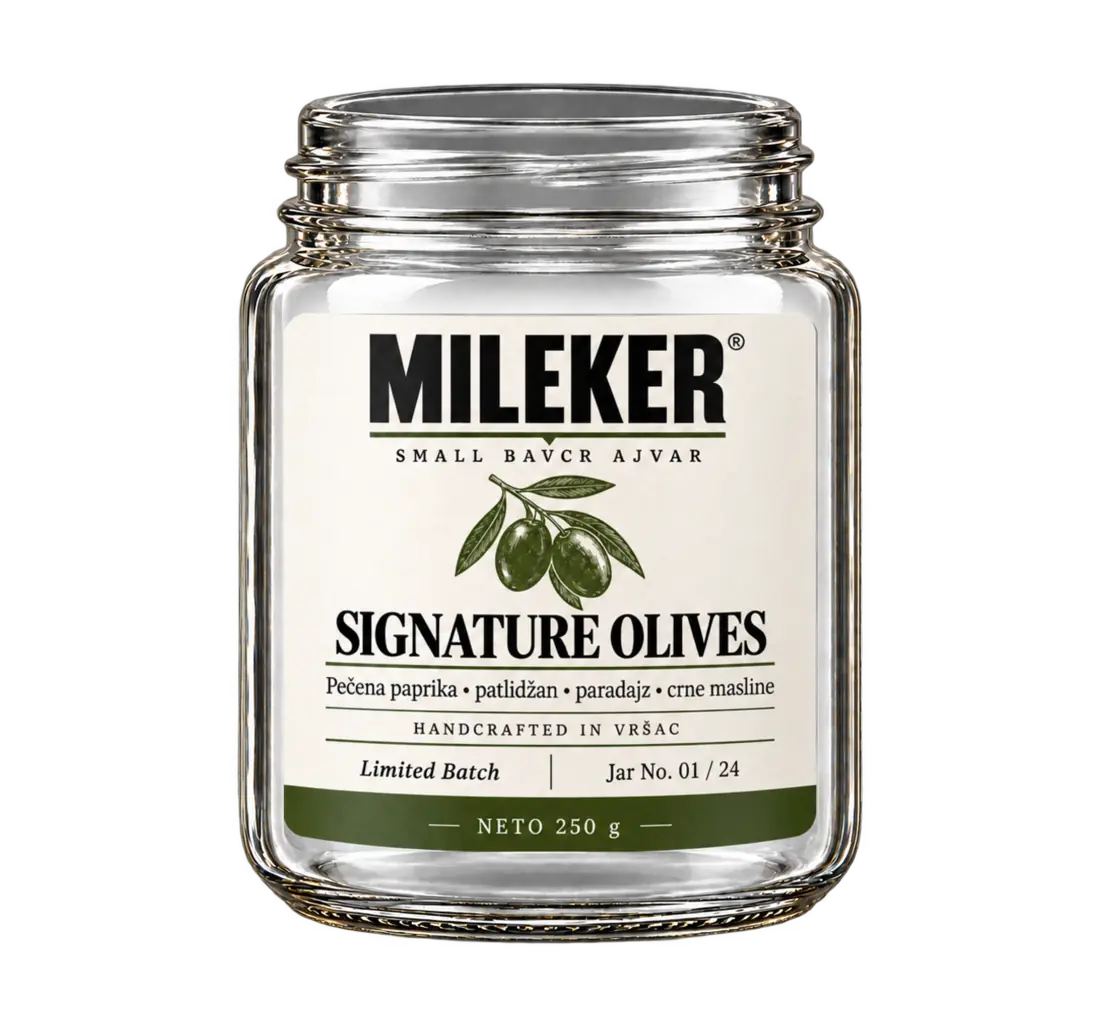 Otvorena prazna Mileker Signature Olives tegla